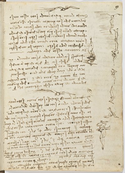 Vogelvluchtcode, c. 1505-06, blad 9 recto door Leonardo da Vinci